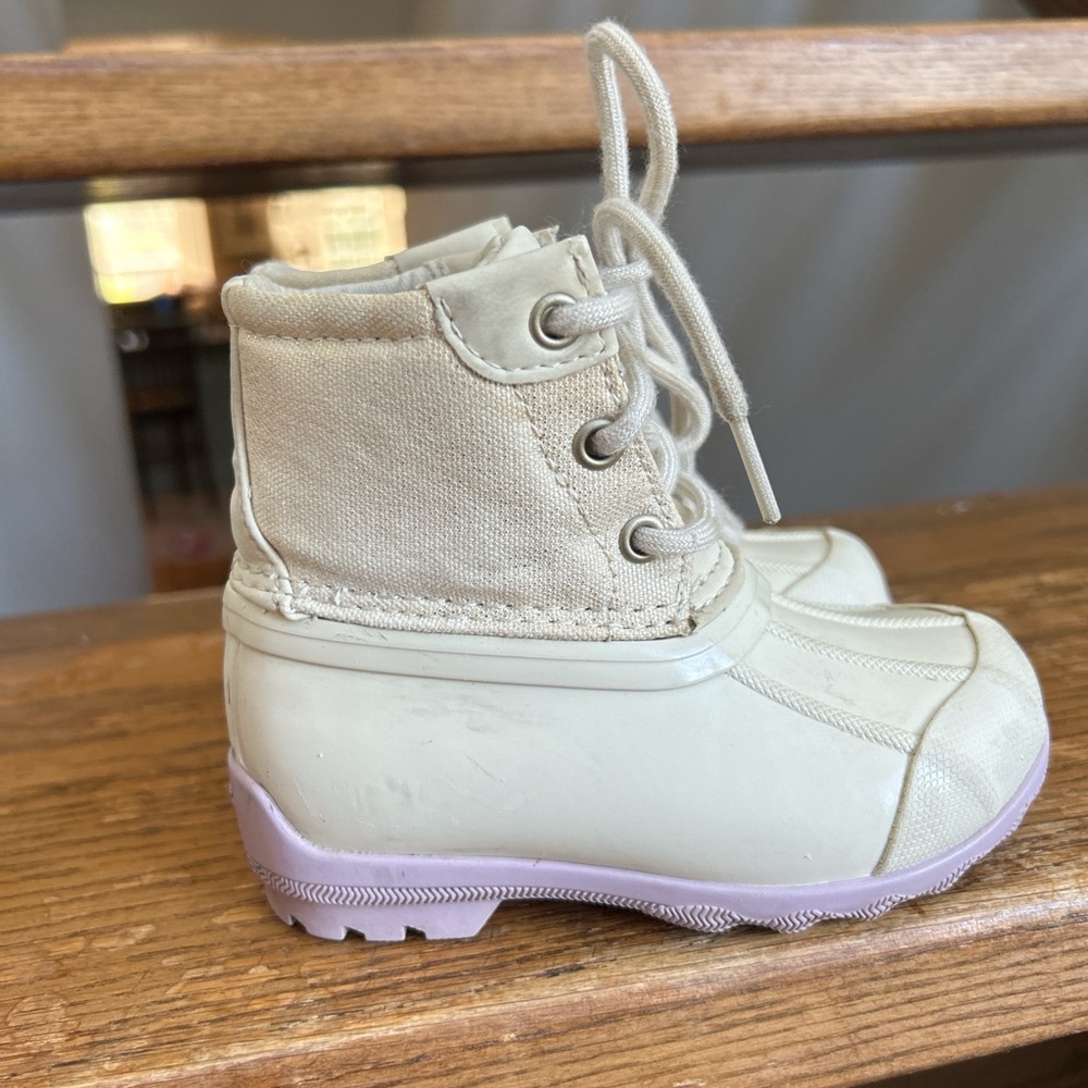 Sperry port duck boots toddler girls waterproof Cream & purple kids boots #kids